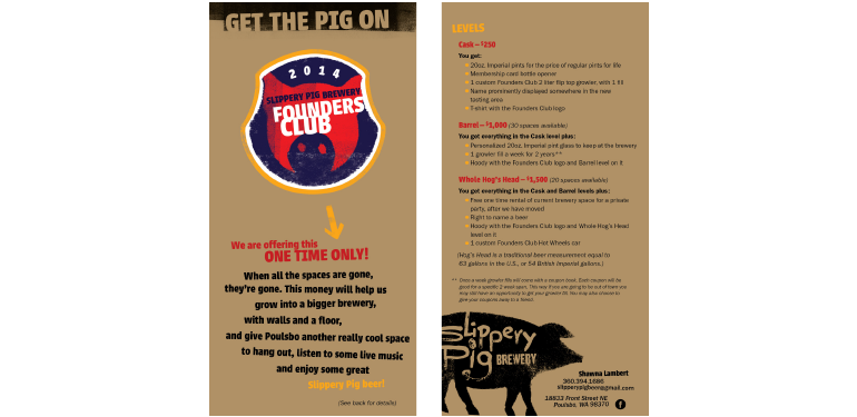 Slippery Pig Brewery: Founders Club Brochure